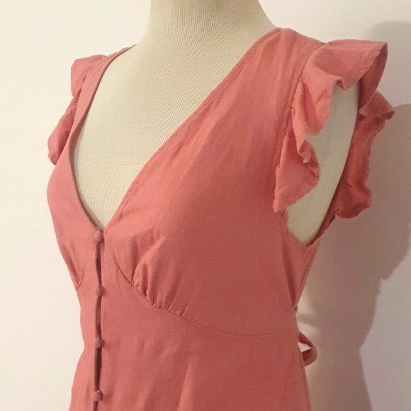 Miss Shop Size 12 Deep Pink Button Front Dress with Belt Tie 55% Linen - Picture 3 of 9